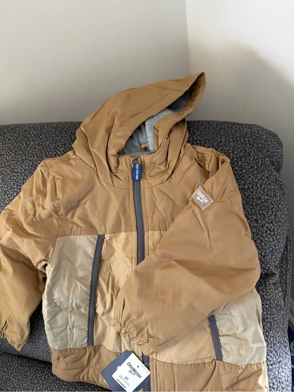 OshKosh B'gosh Tan Hooded Jacket with Light Weight Gray Lining Spring/Fall